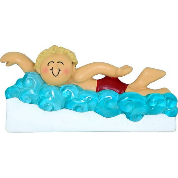 Learning to Swim Male Blonde Personalized Christmas Tree Ornament DO-IT-YOURSELF