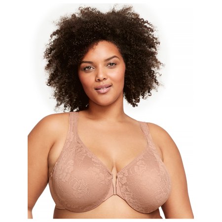 

Glamorise Full Figure Plus Size Lacey T-Back Front-Closure WonderWire Bra Underwire #9246