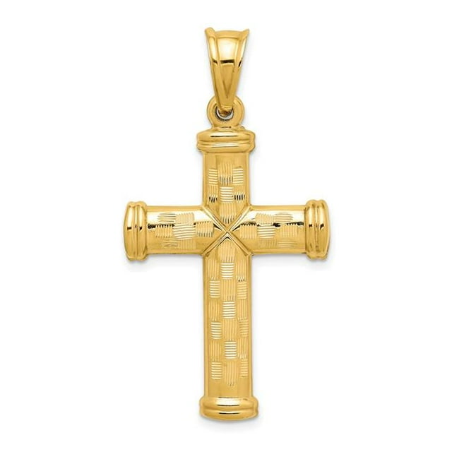 Quality Gold K6399 14K Yellow Gold Hollow Diamond-Cut Cross Pendant