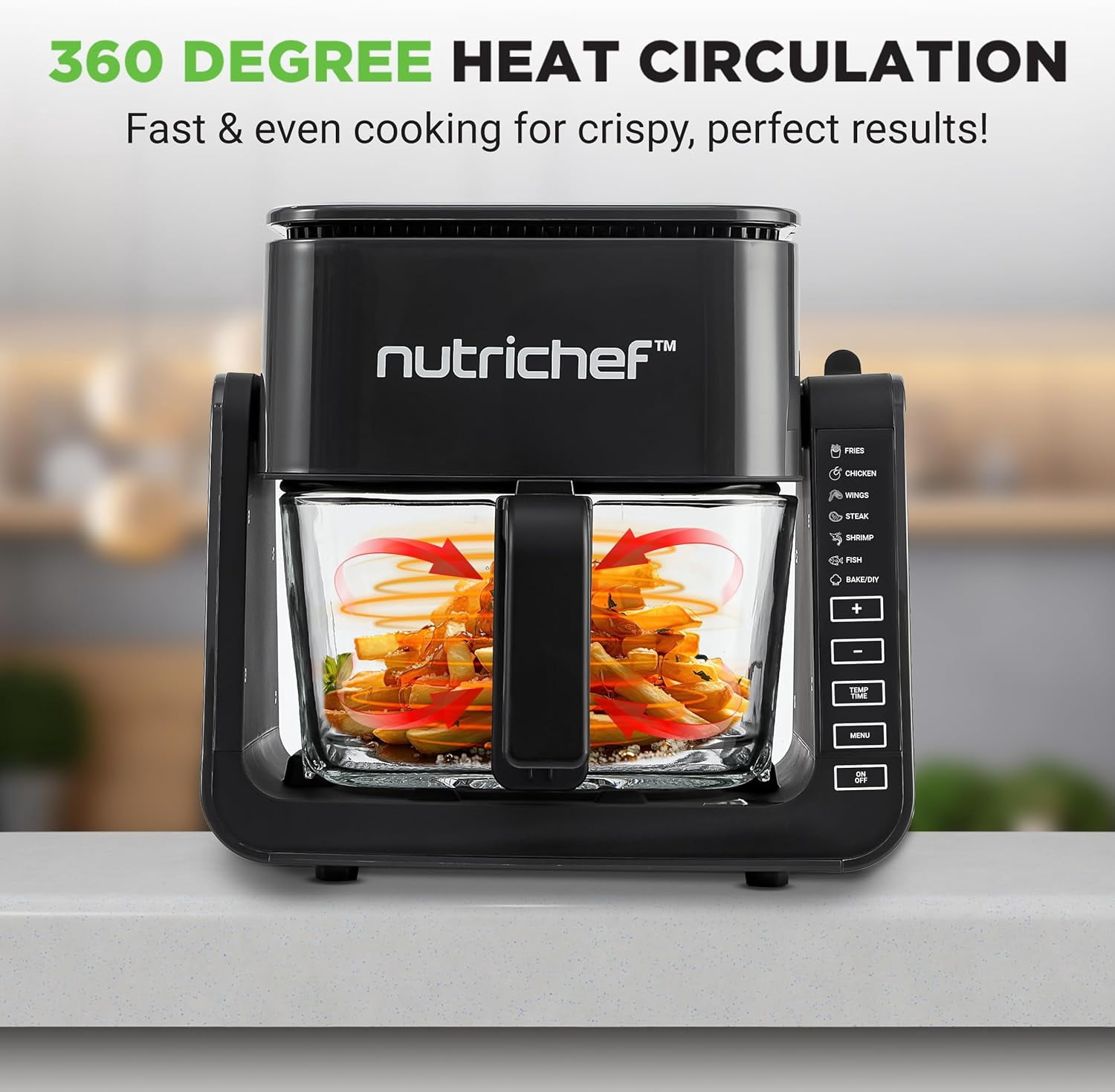 1500W Electric Air Fryer & Grill with 4L Glass Pot, 7-in-1 Functions, Large Digital Control Panel