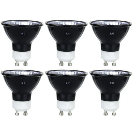 Mr16 Mini Reflector - 6 Pack Sunlite 50 Watt, 38° Flood, Black Back MR16 Mini Reflector with Cover Guard, GU10 Base