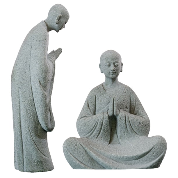 2pcs Monk Figurine Estatua de monje en miniatura para la escultura de monje del paisaje Ornamento
