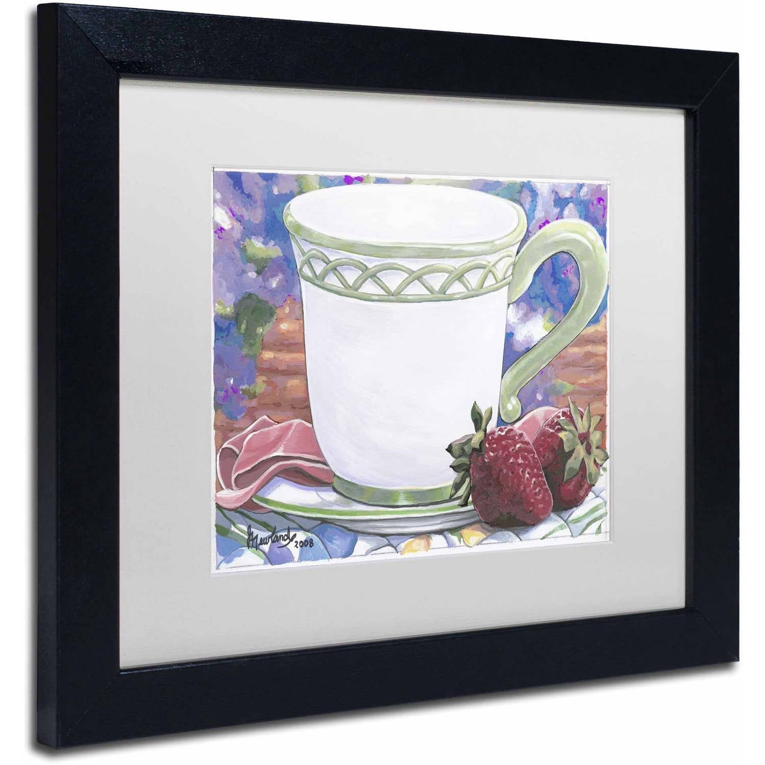 Trademark Fine Art 'Tea Party Bear 2' Canvas Art by Jenny Newland, White Matte, Black Frame