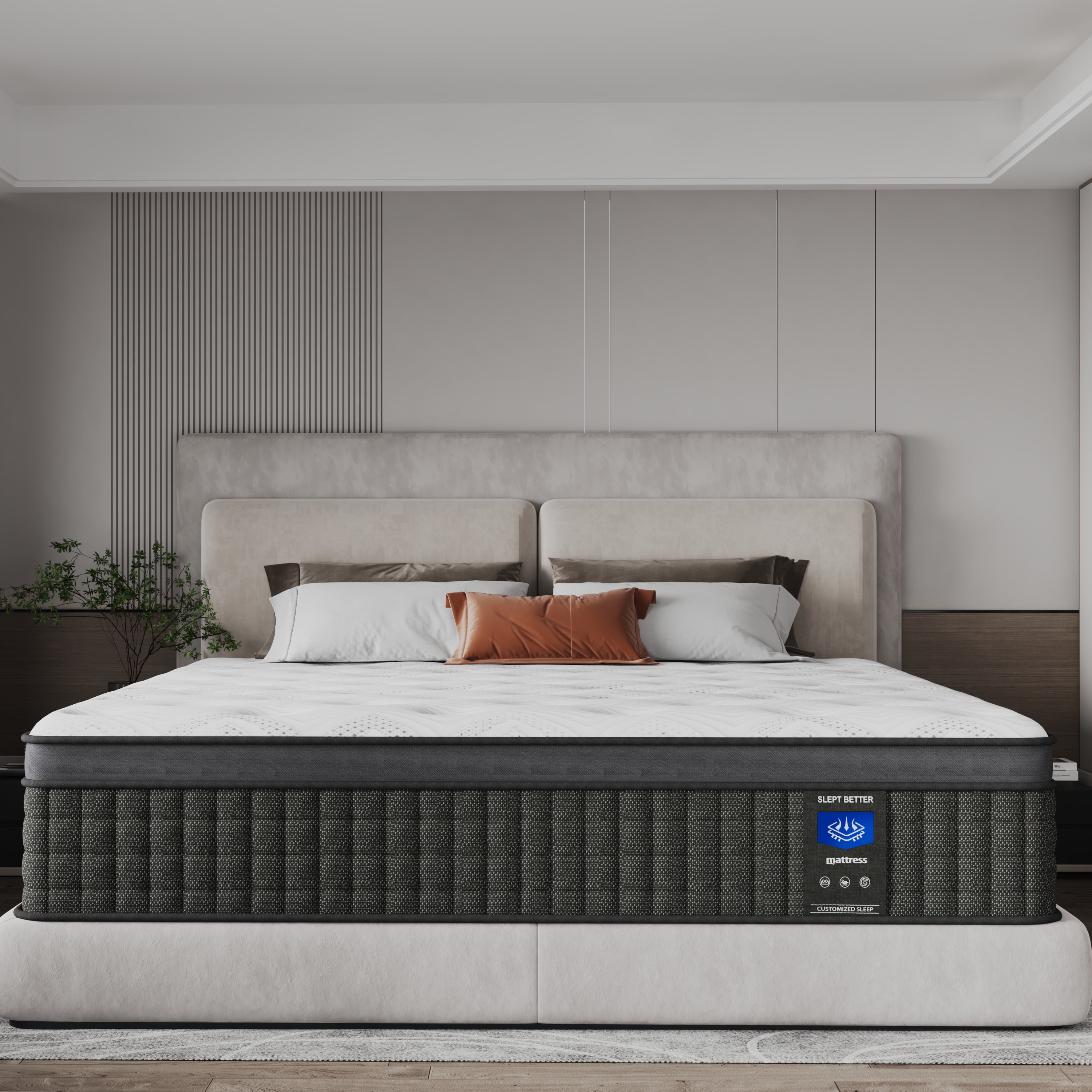 CTQC 12 King Mattress Cooling Gel Memory Foam Hybrid Mattress Medium-Firm Breathable Pressure Relief White Black Rim Mattress CertiPUR-US Certified Mattress with individually Pocket Springs