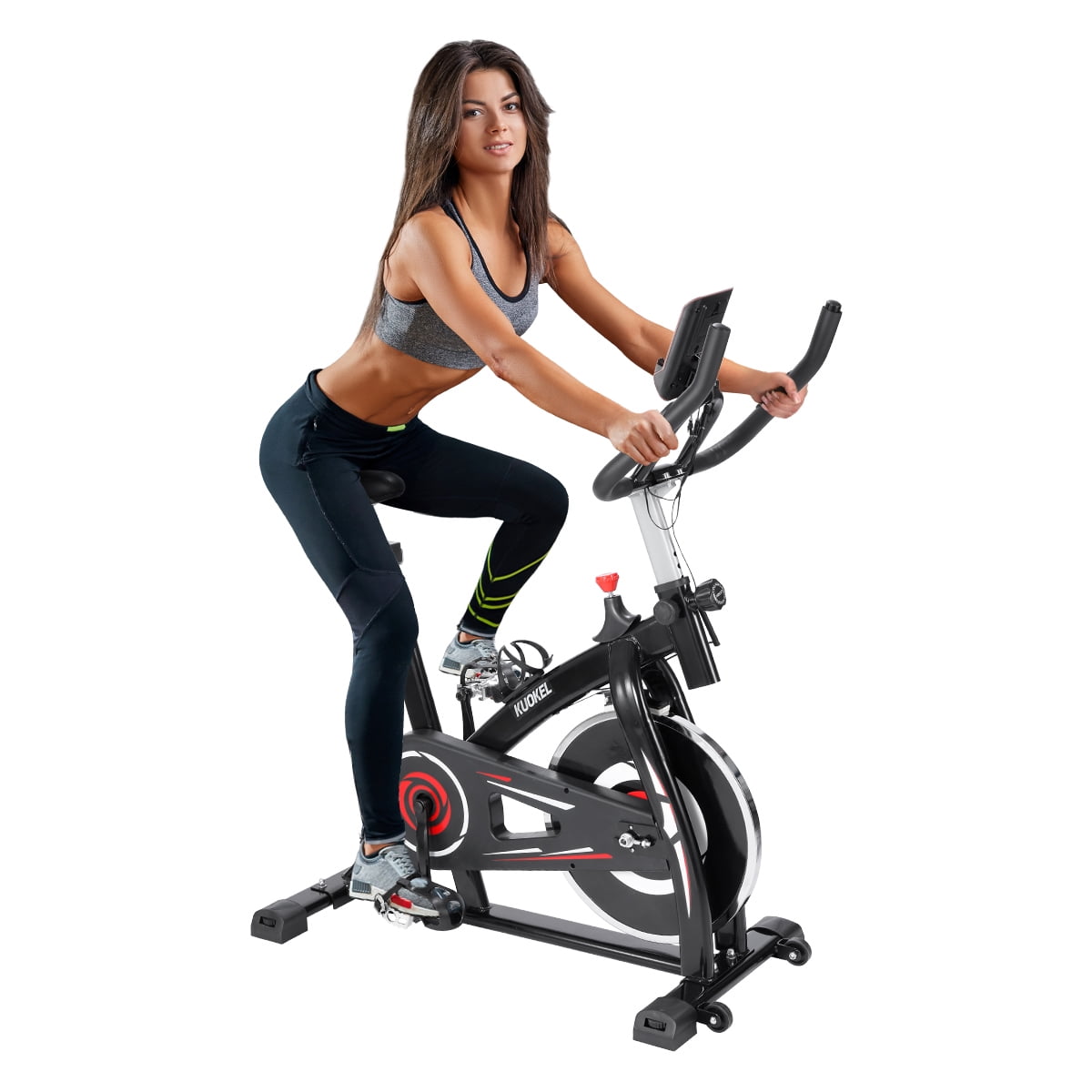 KUOKEL Exercise Bike fitnessbike Belt Drive Indoor Cycling Bike LCD Monitor, 