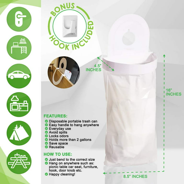 Geege 60pcs Trash Bags,2 Gallon Handle Garbage Bags Trash Can Liners Bathroom, Bedroom, Office, Car, Home Waste Bin Plastic Trash Can Liners,Black