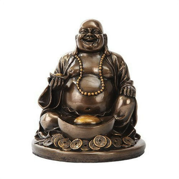4.5 Inch Bronze Colored Lucky Buddha with Coins and Dish Figurine