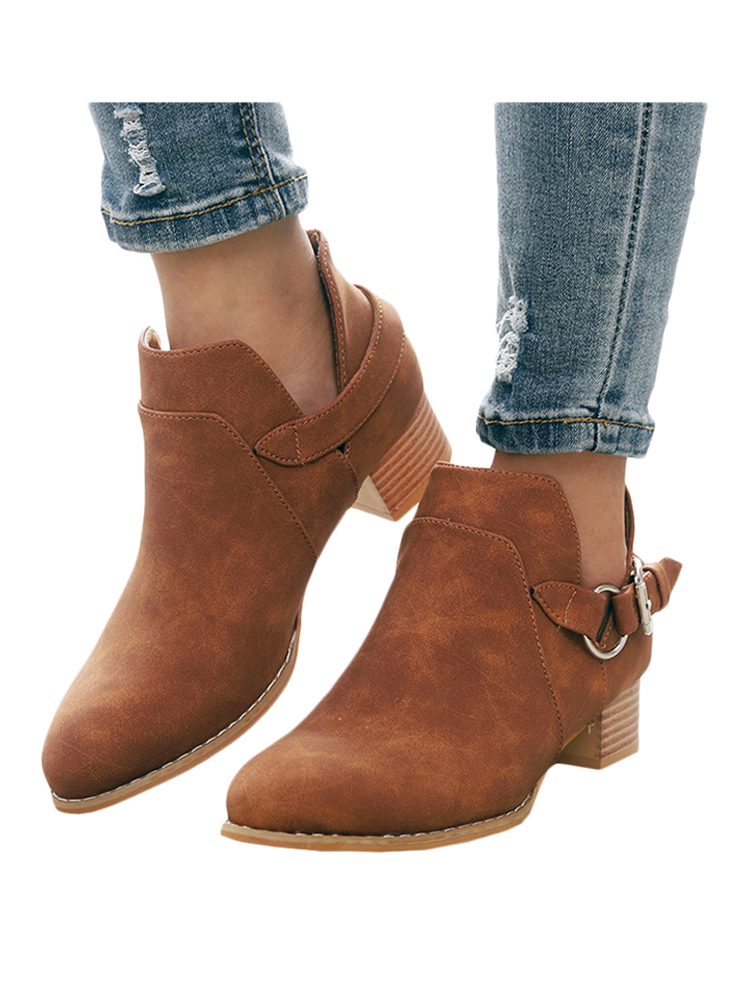 red low heel ankle boots