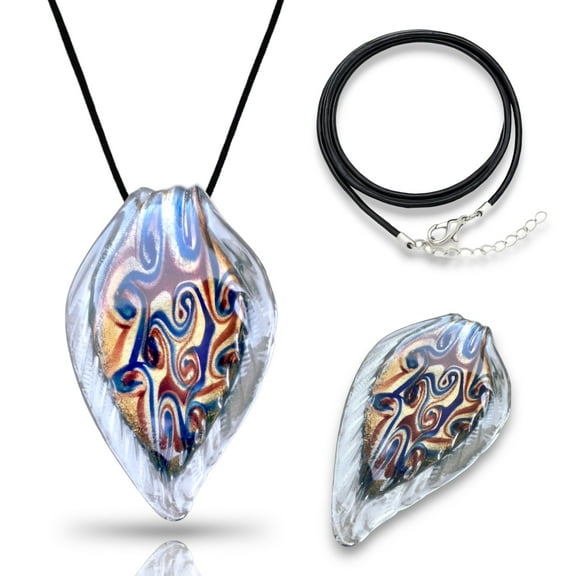 Artist Made Clear Abstract Leaf Murano Inspired Glass Necklace Pendant by BESHEEK