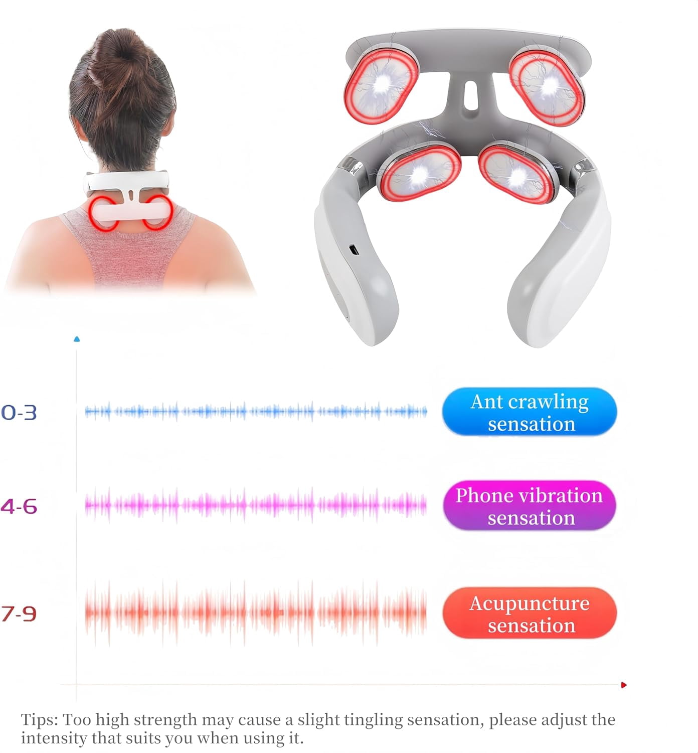 Neck Massager with Heat Vibration - 4-Head Ergonomic Design, 6 Modes 16 Levels, Promote Muscle Relaxation, Portable Hands-Free Device for Home Office Travel
