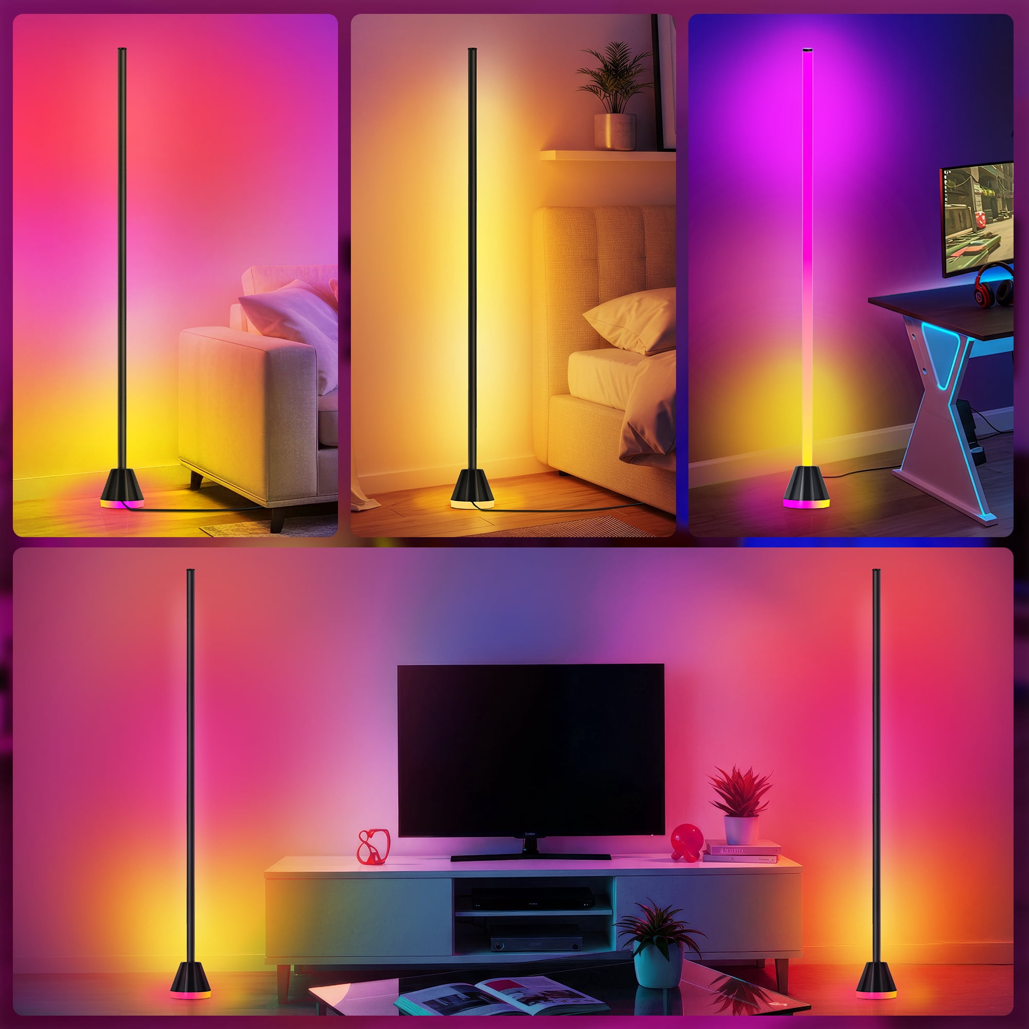 OUTON  2 Pack Smart RGB LED Corner Floor Lamp, Modern Standing Lamps with APP & Remote Control, 16 Million Colors 2000LM Bright Ambient Lighting, Music Sync for Living Room Bedroom