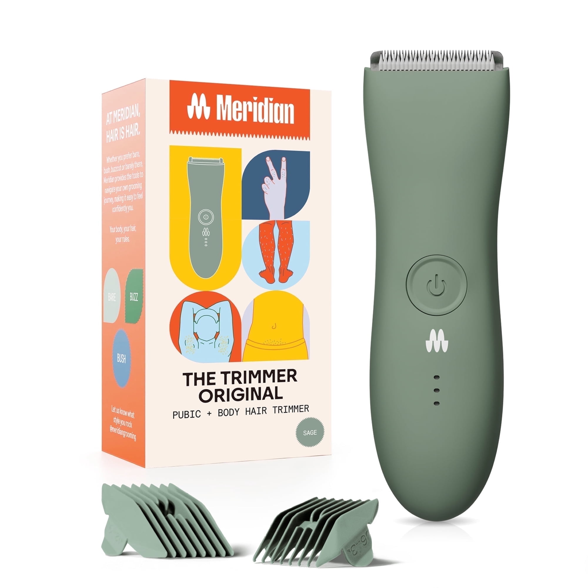 Meridian Trimmer Original Bikini & Body Hair Grooming Shaver, USB Rechargeable Electric Shaver for Women & Men, Sage