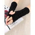 thumbnail image 3 of Gustave 2 Pairs Knitted Fingerless Gloves for Women Winter Warm Mittens Stretchy Half Finger Texting Gloves Arm Warmers with Thumb Hole for Driving Cycling Working, 3 of 8