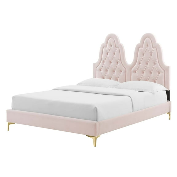 Tufted Platform Bed Frame, Twin Size, Velvet, Pink, Modern Contemporary Urban Design, Bedroom Master Guest Suite