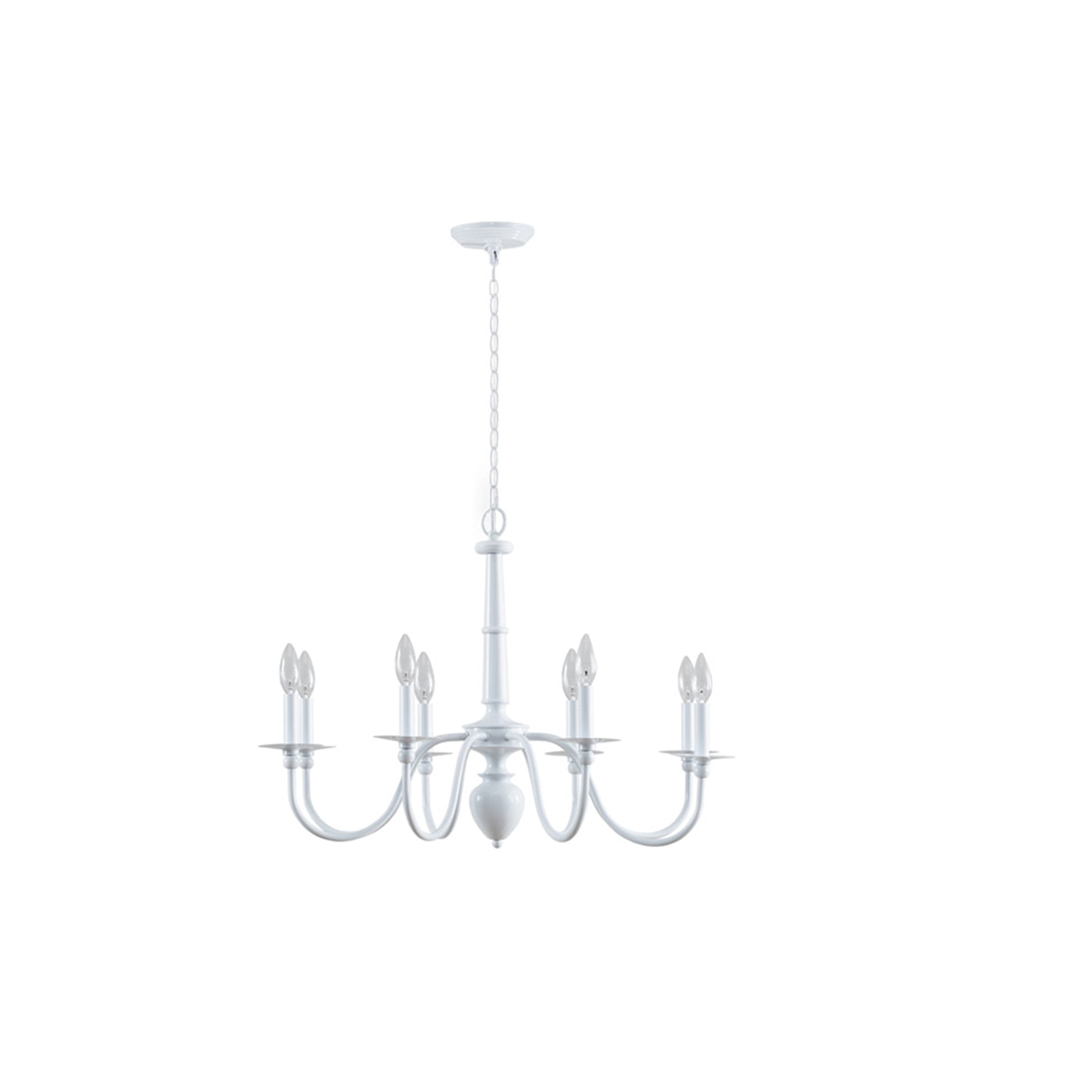 JERFIT 8-Light Glossy White Iron Chandelier, Traditional Candle Style Ceiling Light Fixture with Dimmable Function for Dining Room Kitchen