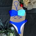 thumbnail image 5 of B91xZ String Ensembles Bikini pour Femmes Deux Pièces Maillots de Bain Col Rond Taille Haute, Bleu L, 5 of 5