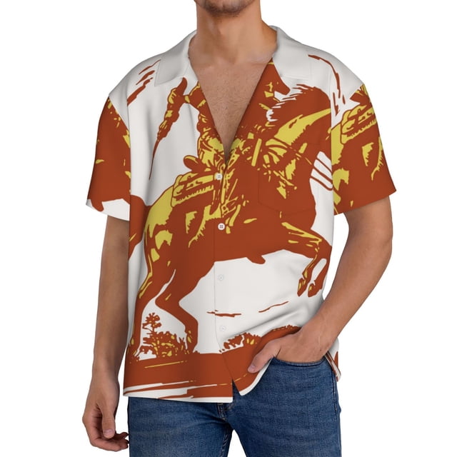 Fotbe Vintage Cowboy On A Bronco Horse Camisa Estampada de Manga Corta para Hombre, Casual de Verano, Estilo Playero, Sin Arrugas-Small