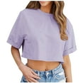 thumbnail image 4 of Fanxing Y2K Tops for Women Oversized Cropped T Shirts Loose Fit Crewneck Short Sleeve Summer Tops Purple,XXL, 4 of 9
