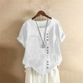 thumbnail image 5 of TODOZO Womens Button Down Shirts Breathable Loose Short Sleeve Cotton Linen Summer Causal Blouses Tops Women's Retro Round Neck Button Cotton Linen Loose Casual Shirt Top T Shirt Beach Casual White L, 5 of 7