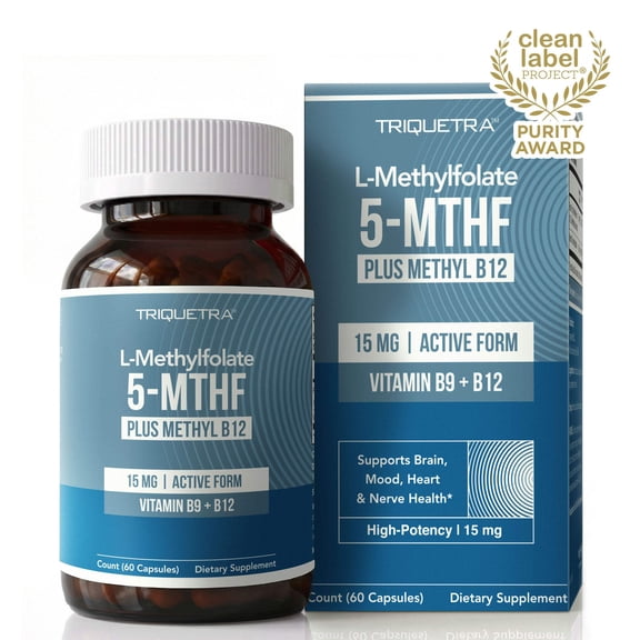 Triquetra Health L-Methylfolate (15 mg) Plus Methyl B12 Capsules