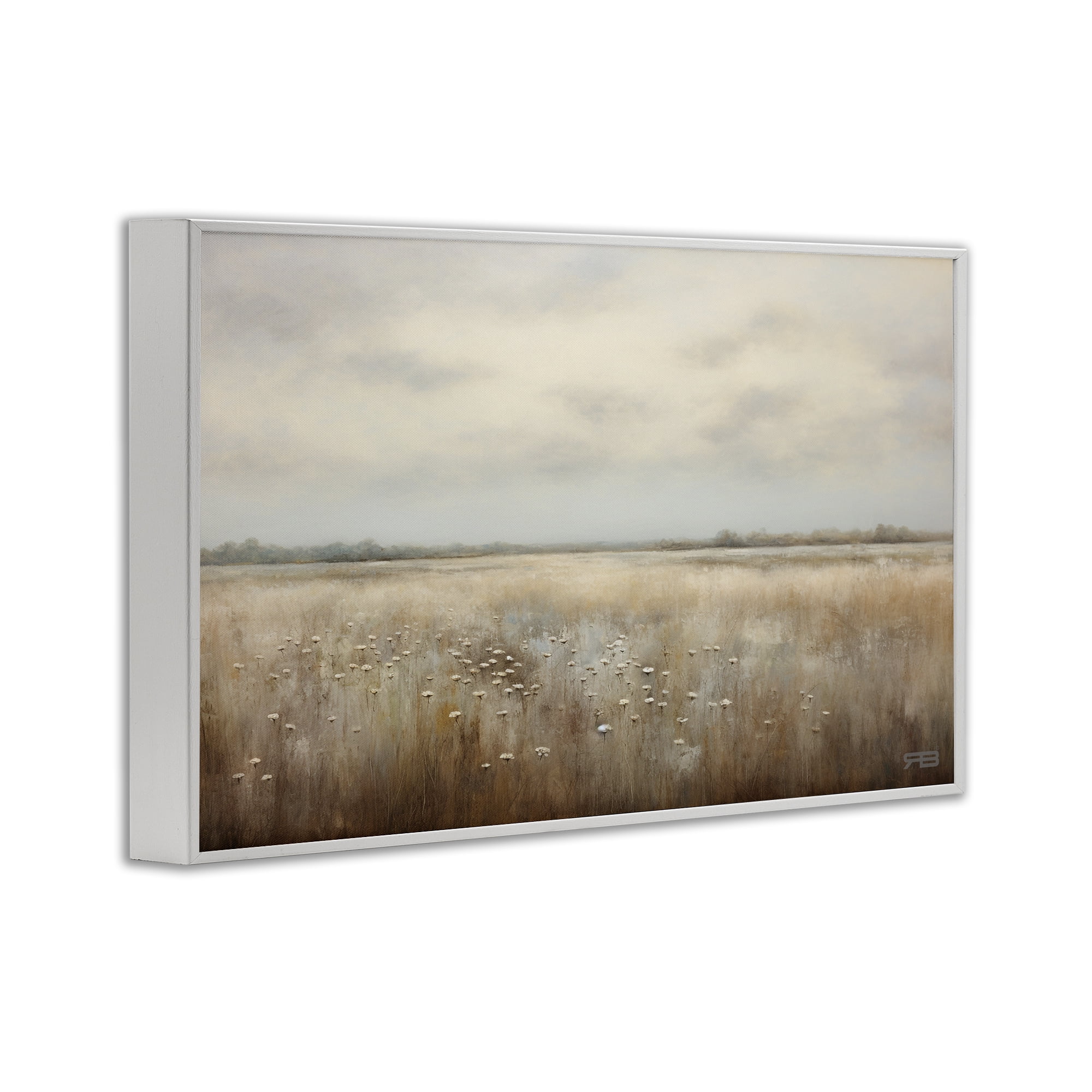 Stupell Industries Subtle Flower Meadow Landscape Painting White Framed Art Print Wall Art, 30 x 20