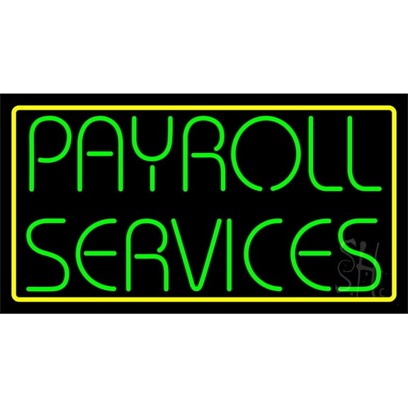Green Payroll Services Yellow Border 1 LED Neon Sign 13 x 24 - inches, Clear Edge Cut Acrylic Backing, with Dimmer - Bright and Premium built indoor LED Neon Sign for Computer & Electronics store.