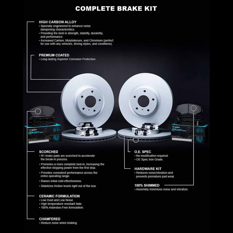 R1 Concepts Front Rear Brakes And Rotors Kit |Front Rear Brake And Rotors Kit Front Rear Brake Pads Brake Rotors And Pads Ceramic Brake Pads And Rotors Hardware Kit Whwh2 75004