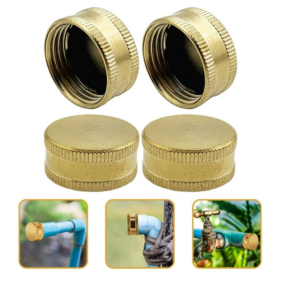 OUNONA 4Pcs Golden Brass Garden Hose End Caps Female Connector for Outdoor Faucet Water Spigot