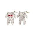 thumbnail image 2 of Baby Toddler Girl Christmas Outfit, 0 3 6 9 12 18 Months Reindeer Print Ruffle Long Sleeve Full Length Romper with Bow Headband 2 Piece Clothing Set, 2 of 9