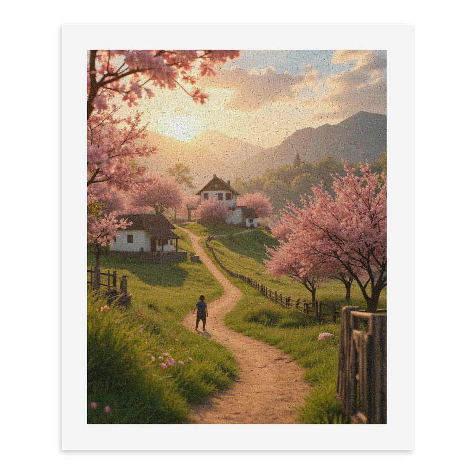 Paint By Numbers Kit for Adults Beginner - Pastoral Sunrise Cherry Blossoms Path DIY Canvas Painting Kits for Adults, Frameless Paint By Number for Adults for Home Wall Decor 16x20 Inch