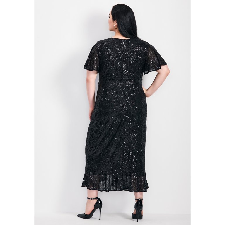 sequin wrap dress plus Avenue Women's Plus Size Nina Sequin Wrap Dress - Black