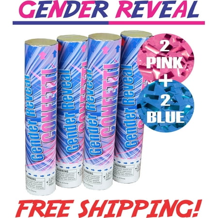 Gender Reveal Confetti Cannons 2 Pink and 2 Blue (Best Gender Reveal Confetti Cannon)