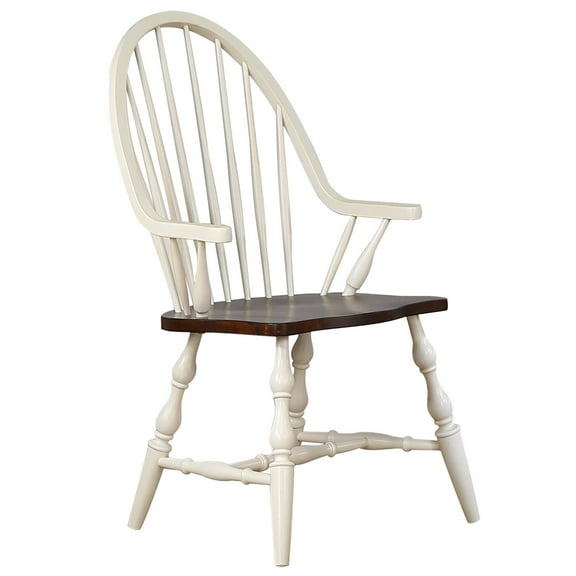 Sunset Trading Andrews 18" Windsor Wood Dining Arms Chair in White/Chestnut