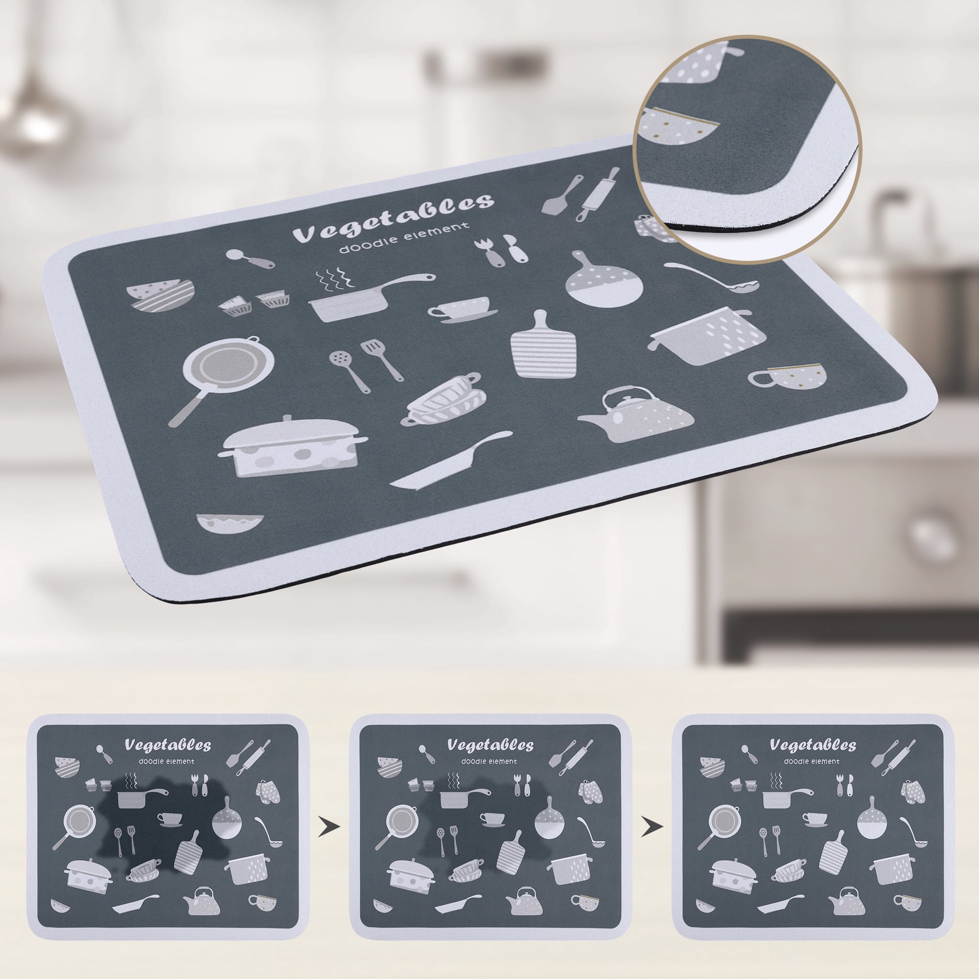 Unique Bargains Diatomaceous Stone Dish Drying Mat for Kitchen Gray 19.7*15.7 inch