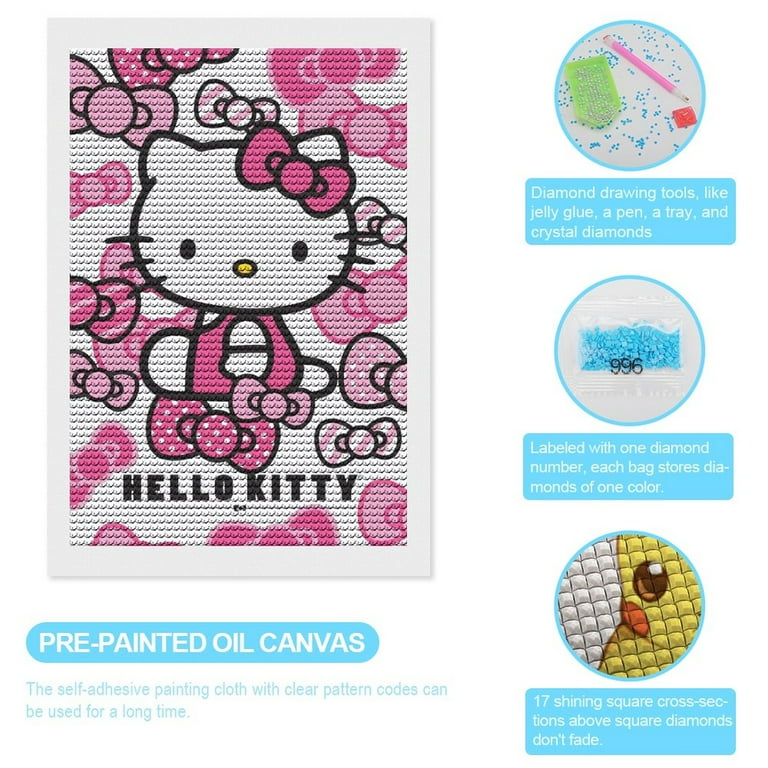 Diamond Painting Kits for Adults Hello Kitty Diamond Art Gem Art Painting  Full Drill Round Art Gem Painting Kit for Home Wall Decor Gifts 12x16 