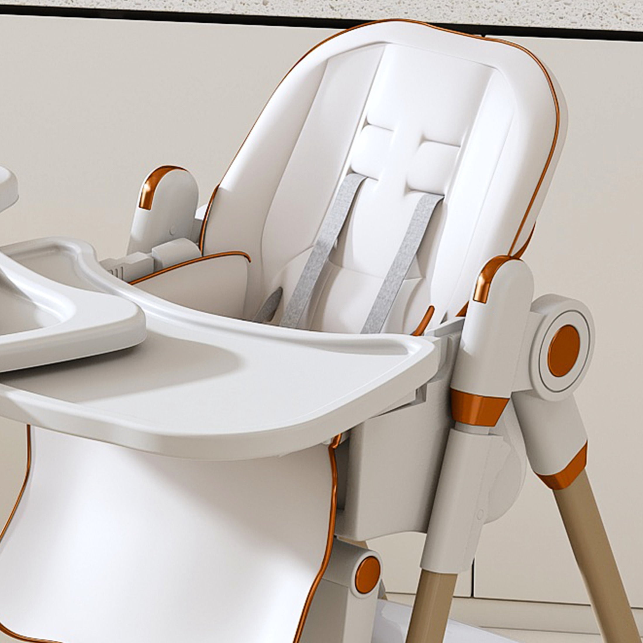 Noble House Adjustable Baby High Chair with Tray, Safety Harness & Lockable Wheels, White