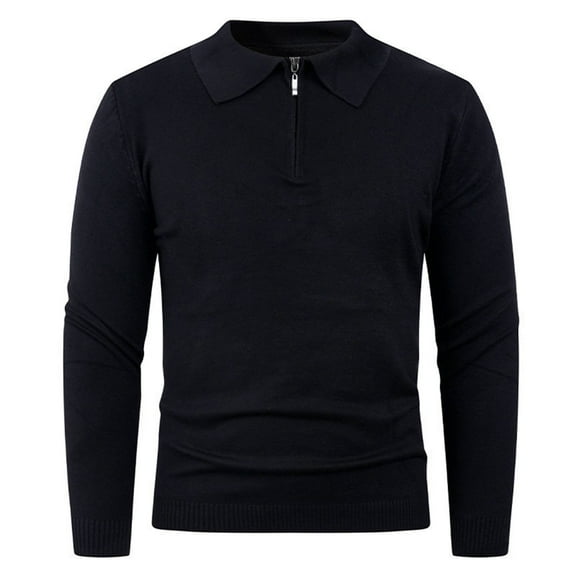 SYMOID Mens Black Half Zip Polo Collar Sweater - Acrylic, Long Sleeve, Soft Easy-Care, Slightly Fitted, Smart Casual, Sizes M-XXXL,Size M
