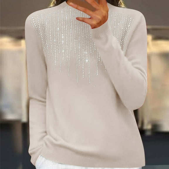 Deal for Days Holiday Decor Ofreoo Fall Fashion Women Comfortable Casual Solid Color Long Sleeve Round-Neck Sweater Tops Winter Clothes for Women