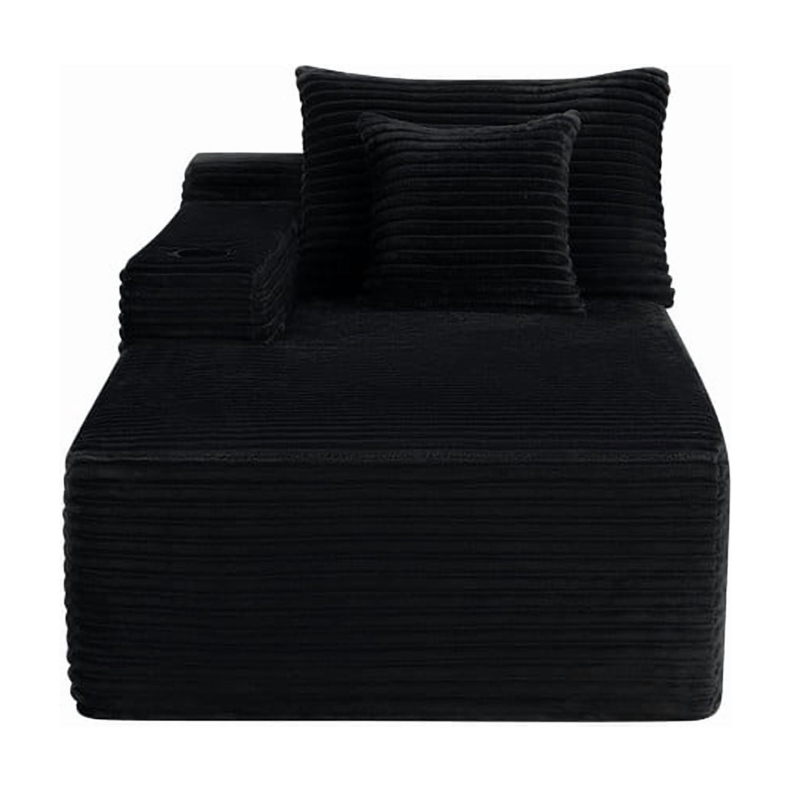 38''W Single Chaise Lounge with Left Cup Holder & Storage Pocket, Boneless Floor Sofa Accent Chair with Pillow