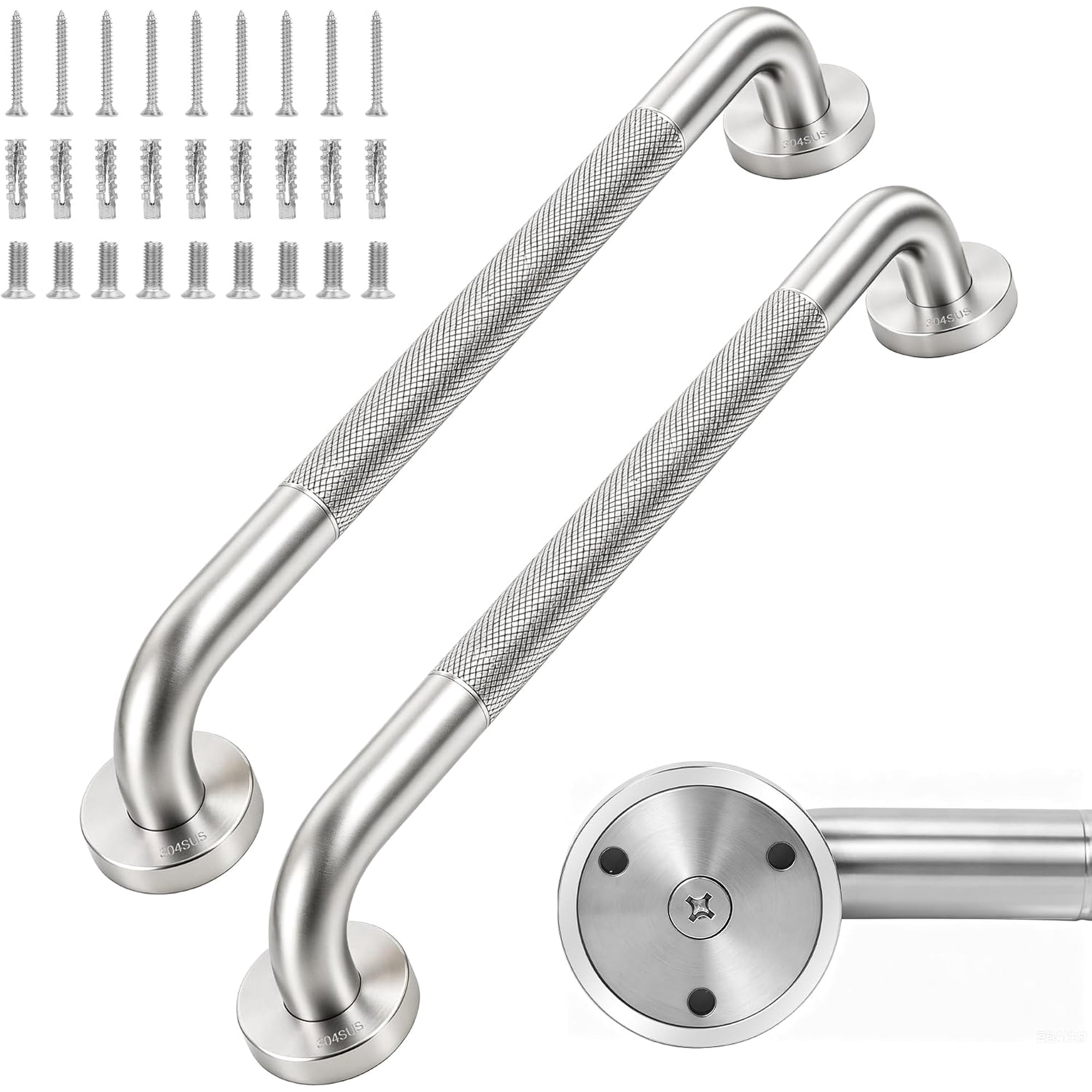 Knurled Brushed Stainless Steel Grab Bars, 2 Pack 16 Inch