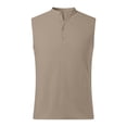 thumbnail image 3 of Ceisia Men's Solid Color Cotton-Linen Blend Sleeveless Henley Top with Button Placket Breathable Casual Summer Vest Khaki Gifts for Father 3X, 3 of 4