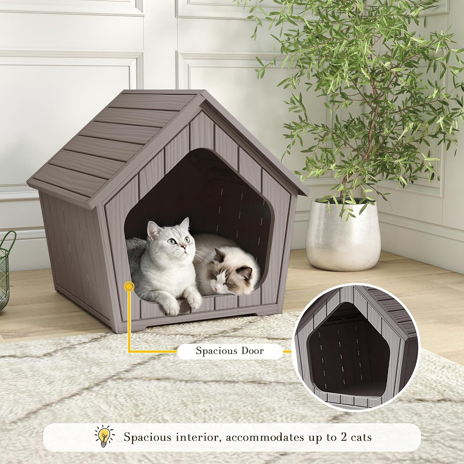 GMNIUOutdoor Cat House for Outside Indoor Use, Weatherproof Resin Outdoor Cat Shelter for Small, Medium, Large Cats, Easy Assembly(Gray)