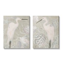 Stupell Industries White Heron Nautical Seashells Rustic Starfish Wildlife Graphic Art Gallery Wrapped Canvas Print Wall Art, Set of 2, Design by June Erica Vess