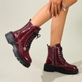 thumbnail image 4 of SAWOBUUN Women's Ankle Boots Patent Leather Round Toe Lace Up Thick Sole Non Slip Zipper Comfort Fashion Winter Booties, 4 of 9