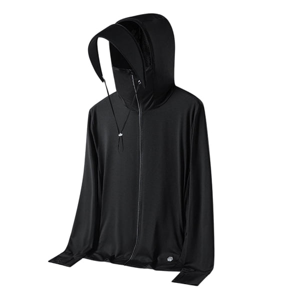 TOUMENY Summer Hoodies for Men Long Sleeve Loose Solid Zipper Casual Pullover Fashion Lightweight Outdoor Travel Vacation Hooded Shirt Black L