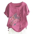 thumbnail image 1 of Blouses pour Femmes, T-Shirt à Manches Courtes et Col Rond d'Été pour Femmes, Mode Décontractée Imprimée avec Boutons, 1 of 3