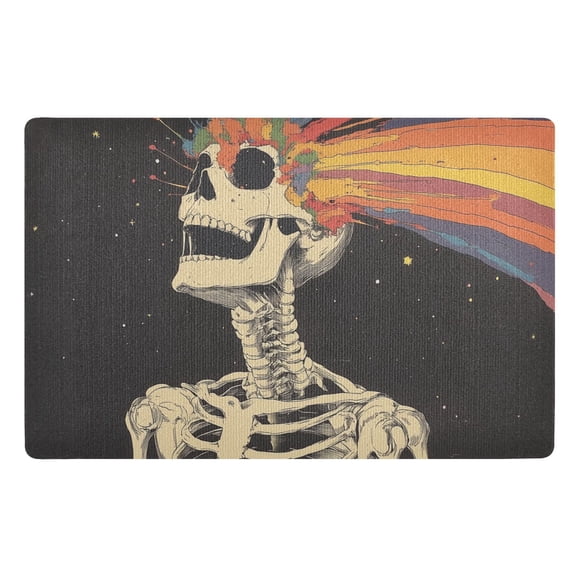 Yayeee Doormat for Indoor Entrance 32" x 20" Non Slippery Floor Rug, Black Skeleton