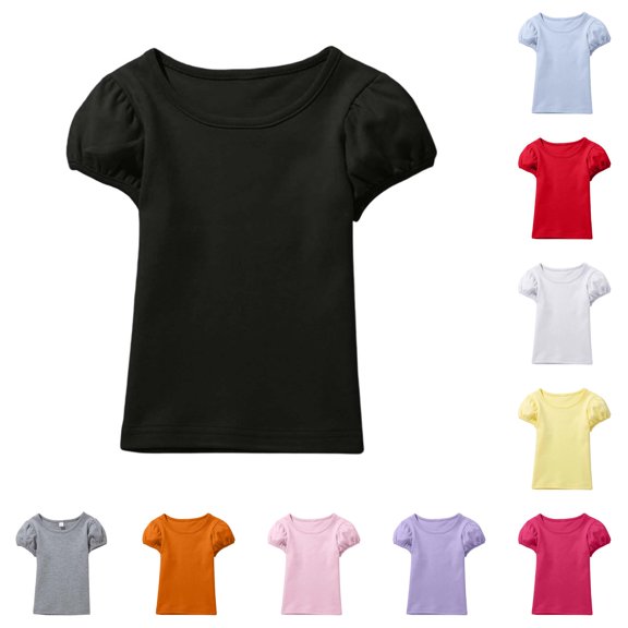 Big Girl Short Sleeve Shirt Blous Sleeve Crew Neck Solid Color Tee Tops Size 9-10T ,Black