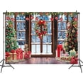 thumbnail image 3 of 8 x 8 ft Christmas Window Winter Natural Scenery Backdrop Art Red Xmas Tree Photography Backdrops Snow Holiday Photobooth Portrait Party Banner Festival Photo Studio Props Supplies, 3 of 5