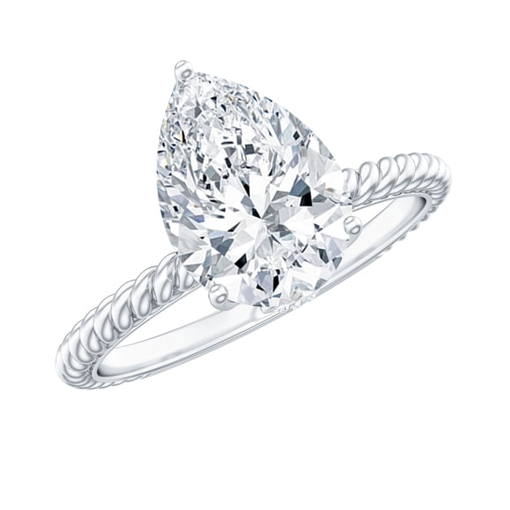 Rosec Jewels Certified Moissanite Teardrop Engagement Ring 2 Carat - 7X10 mm Pear Shape Moissanite Ring - D-VS1 Quality, 925 Sterling Silver, US 4.00